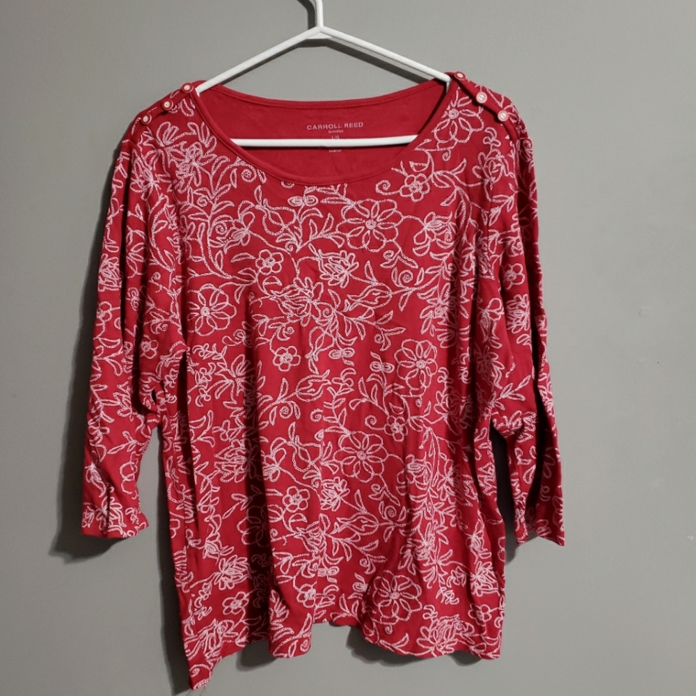 Carroll Reed red floral print long sleeve size L/G